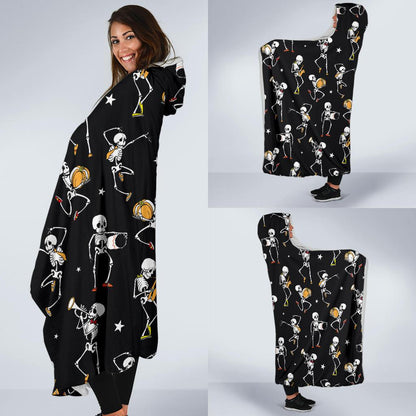 Skeleton Dance Print Hooded Blanket-JTAMIGO.COM