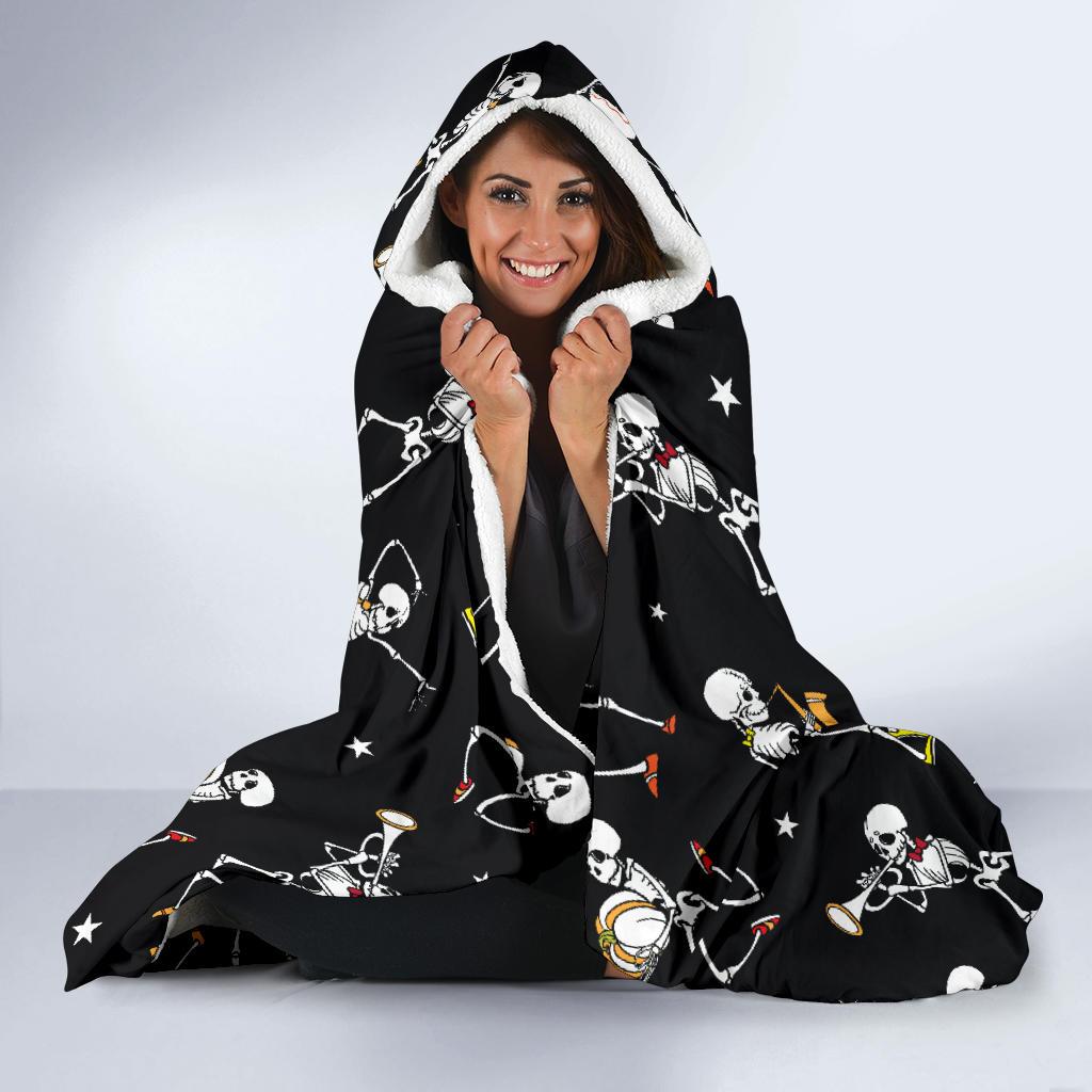 Skeleton Dance Print Hooded Blanket-JTAMIGO.COM