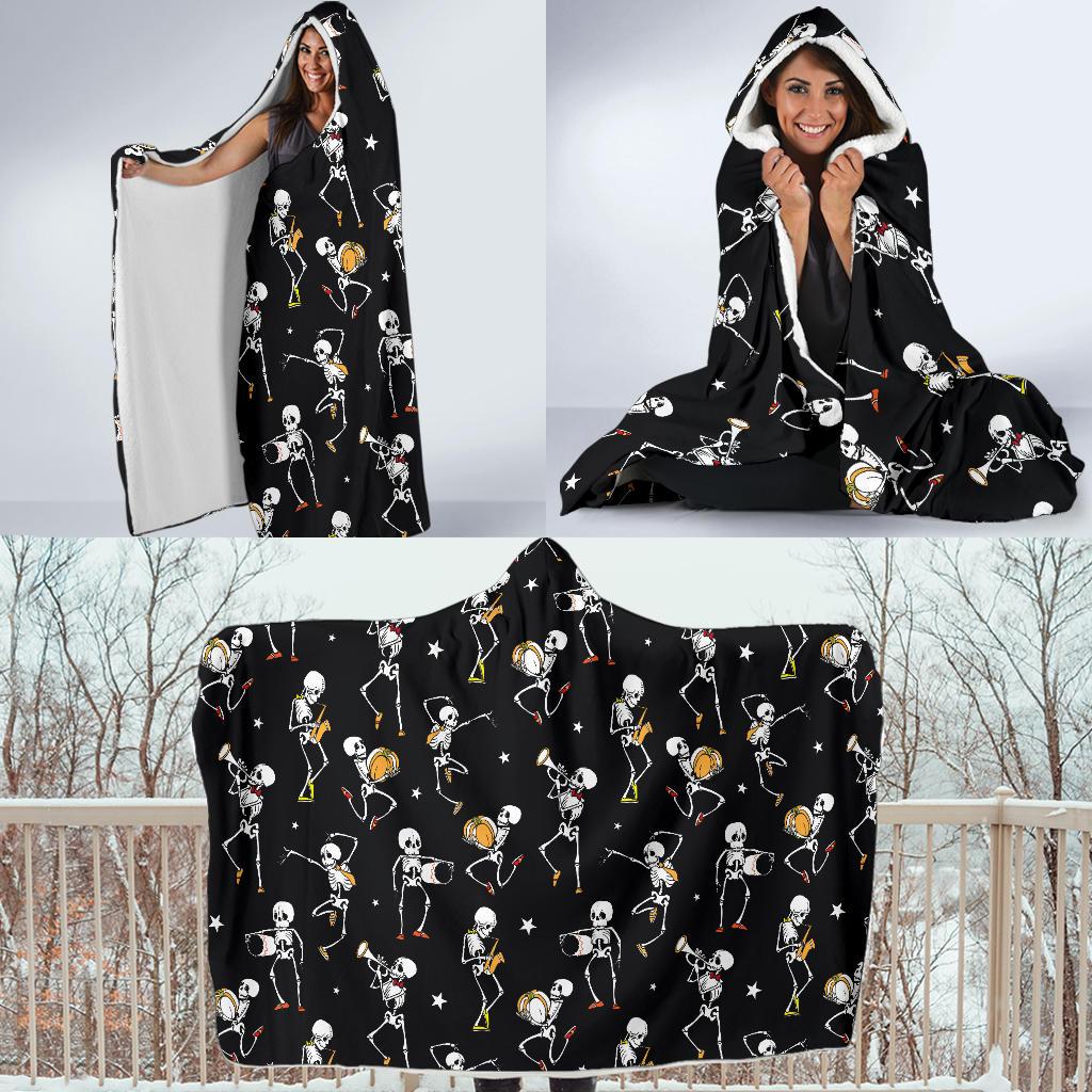 Skeleton Dance Print Hooded Blanket-JTAMIGO.COM