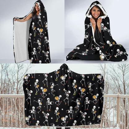 Skeleton Dance Print Hooded Blanket-JTAMIGO.COM