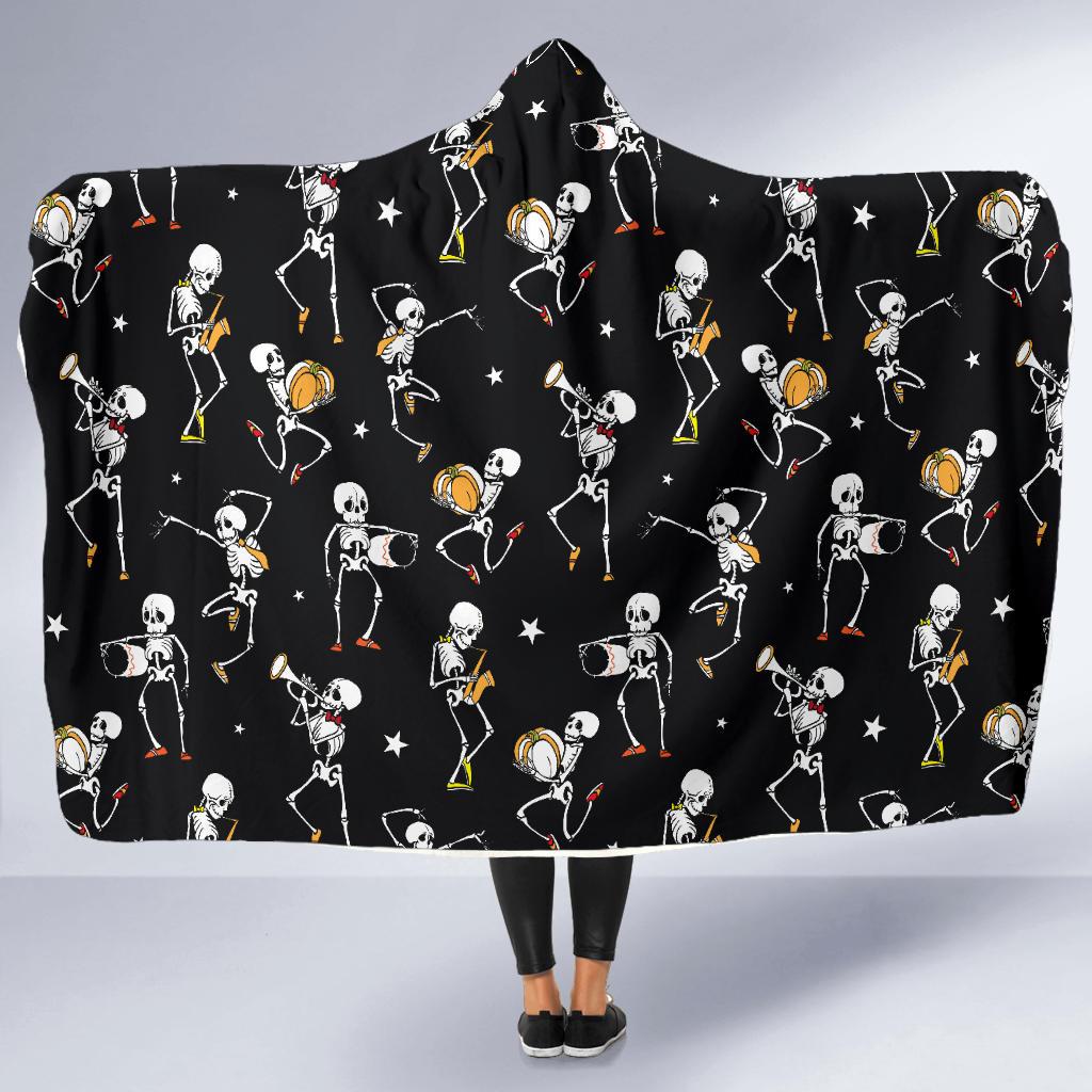 Skeleton Dance Print Hooded Blanket-JTAMIGO.COM
