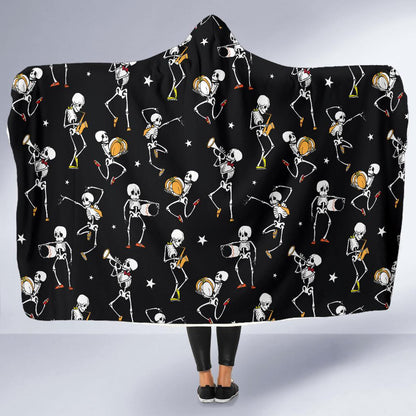 Skeleton Dance Print Hooded Blanket-JTAMIGO.COM