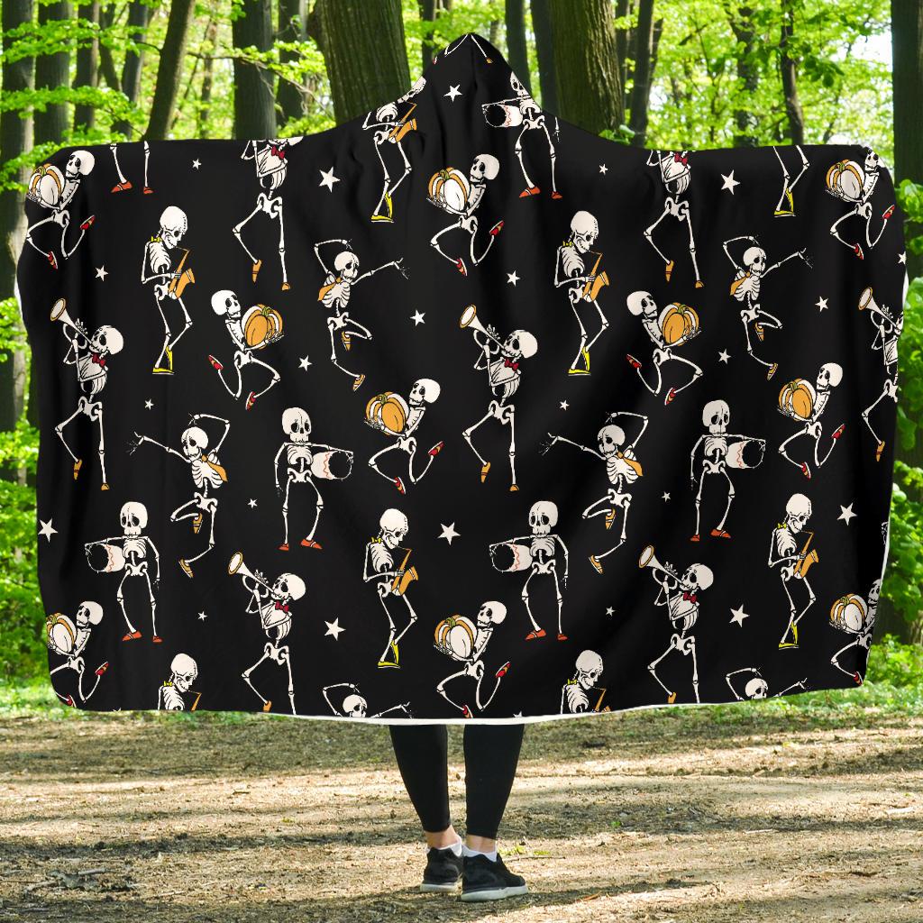 Skeleton Dance Print Hooded Blanket-JTAMIGO.COM