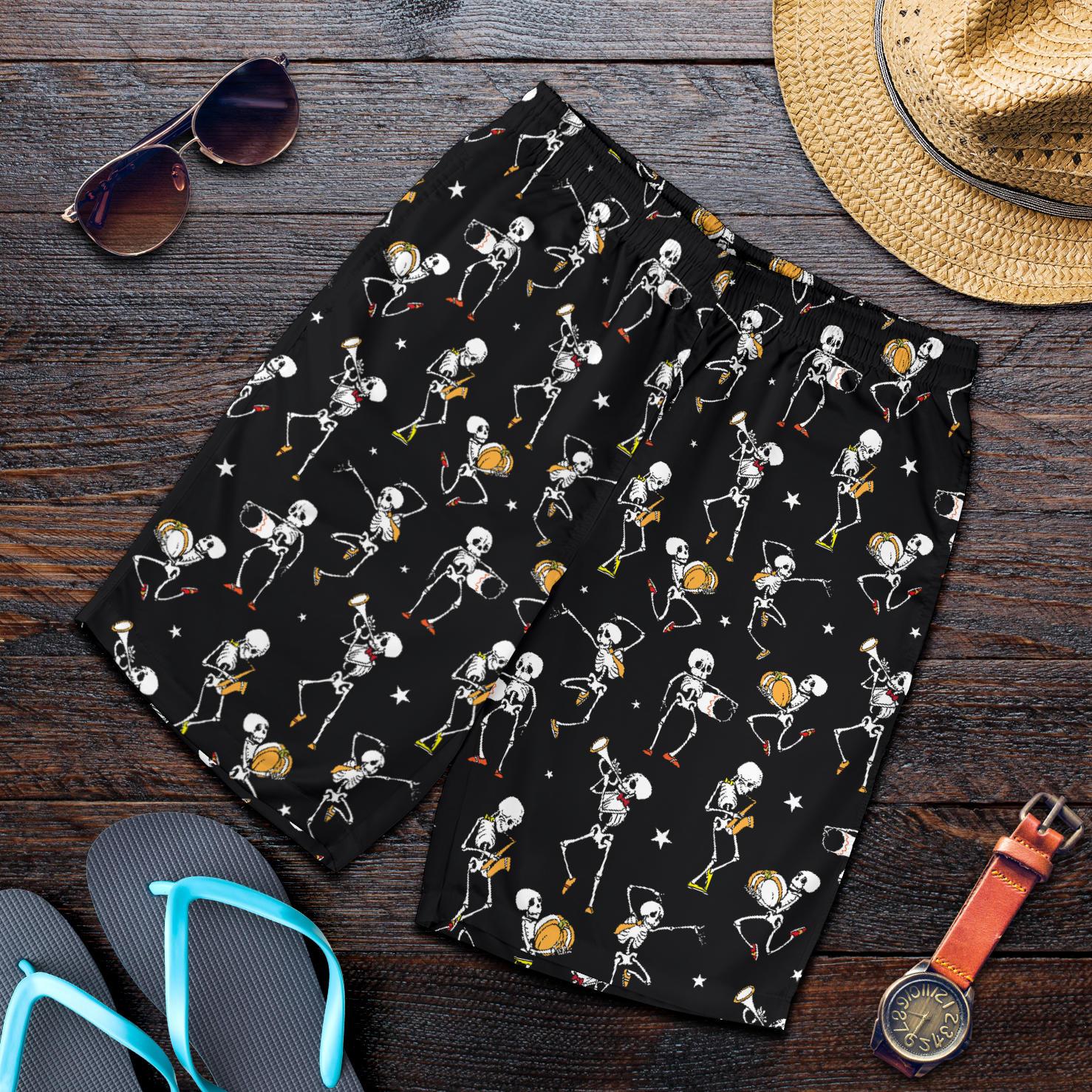 Skeleton Dance Print Mens Shorts-JTAMIGO.COM