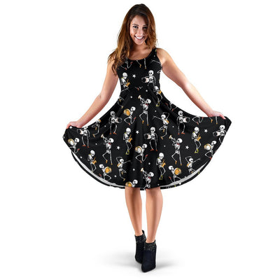 Skeleton Dance Print Sleeveless Dress