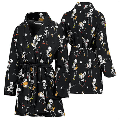 Skeleton Dance Print Women Bath Robe-JTAMIGO.COM