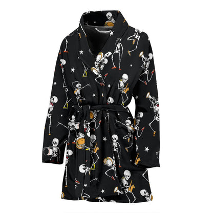 Skeleton Dance Print Women Bath Robe-JTAMIGO.COM