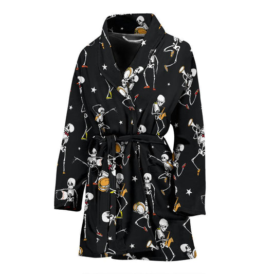 Skeleton Dance Print Women Bath Robe-JTAMIGO.COM