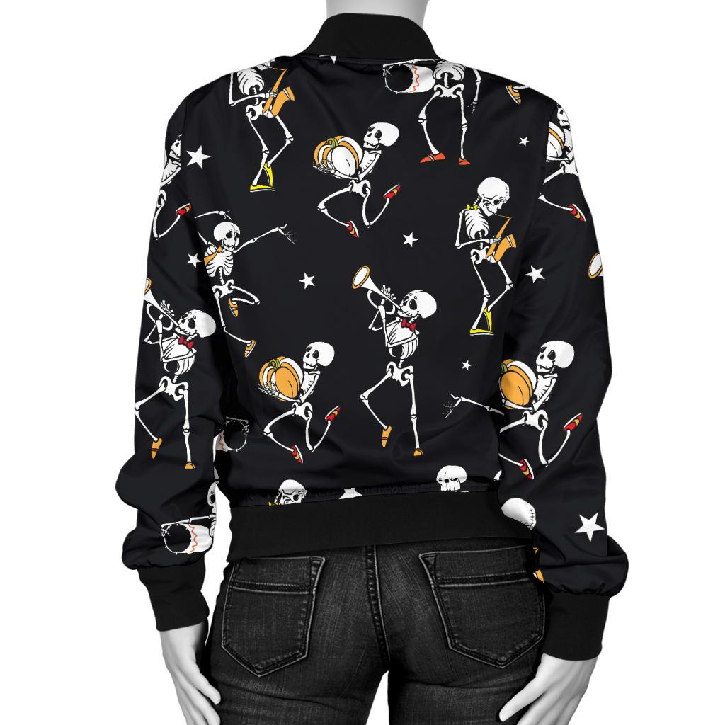 Skeleton Dance Print Women Casual Bomber Jacket