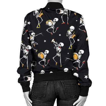 Skeleton Dance Print Women Casual Bomber Jacket