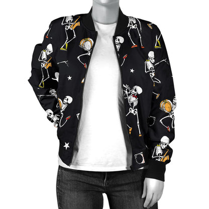 Skeleton Dance Print Women Casual Bomber Jacket