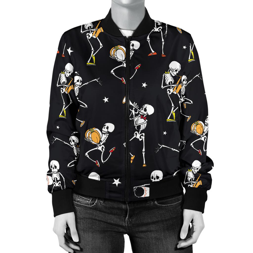 Skeleton Dance Print Women Casual Bomber Jacket