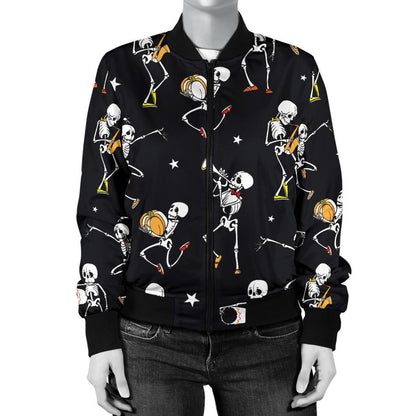 Skeleton Dance Print Women Casual Bomber Jacket
