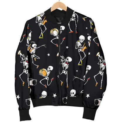 Skeleton Dance Print Women Casual Bomber Jacket