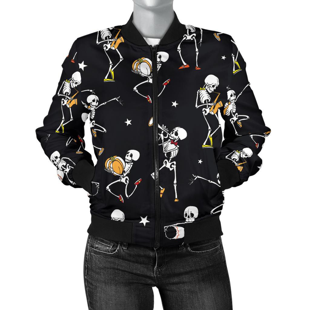 Skeleton Dance Print Women Casual Bomber Jacket
