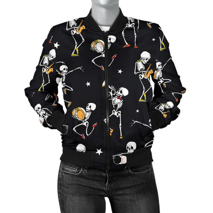 Skeleton Dance Print Women Casual Bomber Jacket