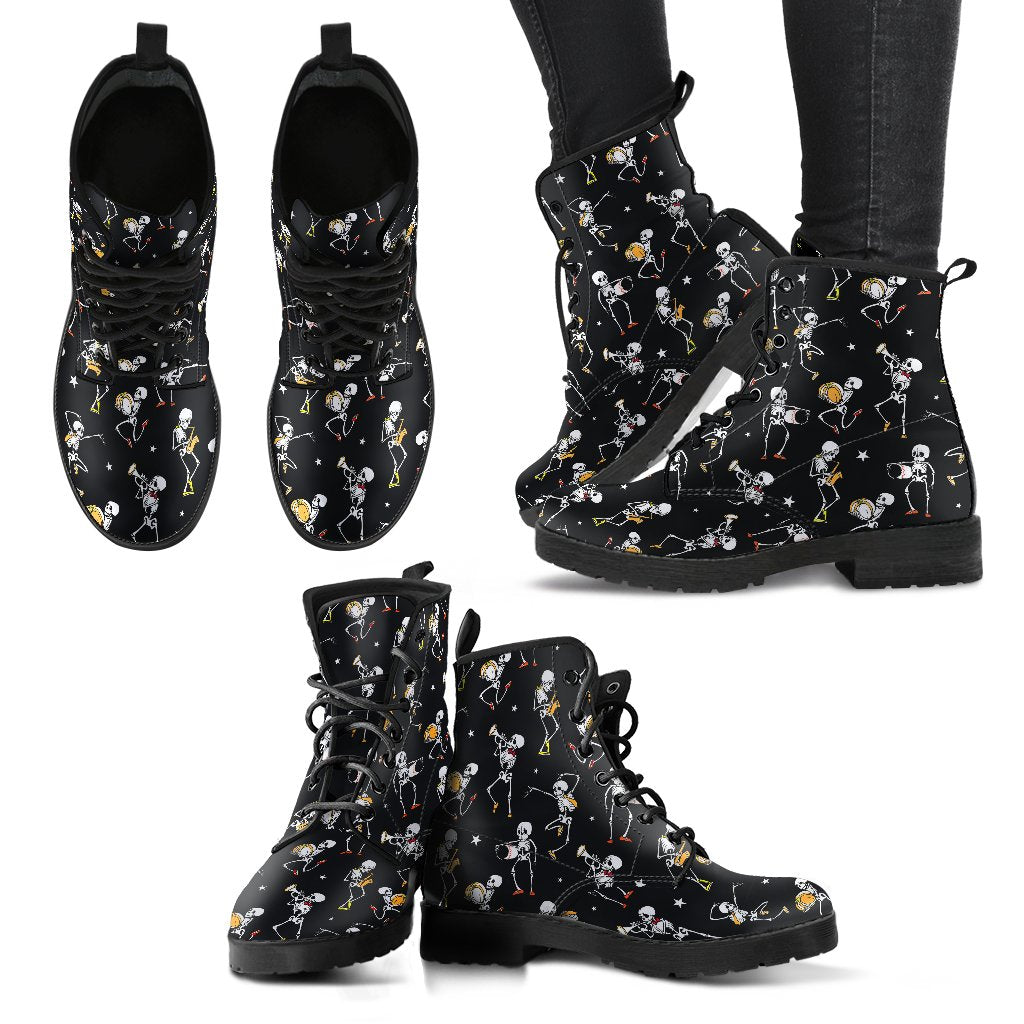 Skeleton Dance Print Women Leather Boots-JTAMIGO.COM
