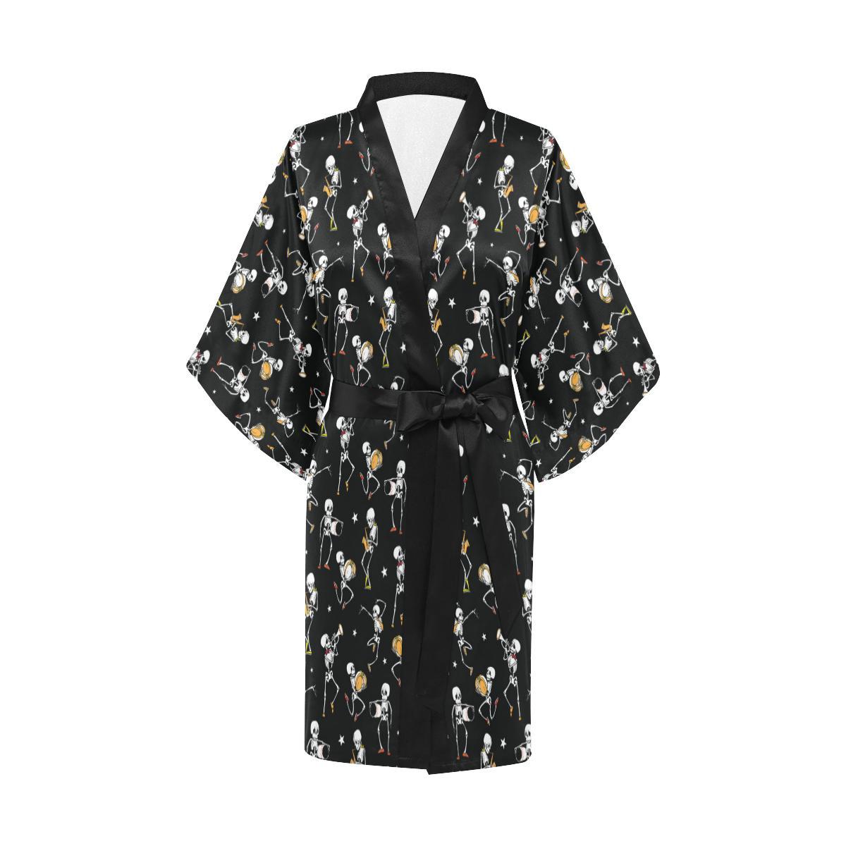 Skeleton Dance Print Women Short Kimono Robe