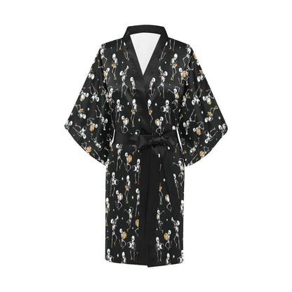 Skeleton Dance Print Women Short Kimono Robe