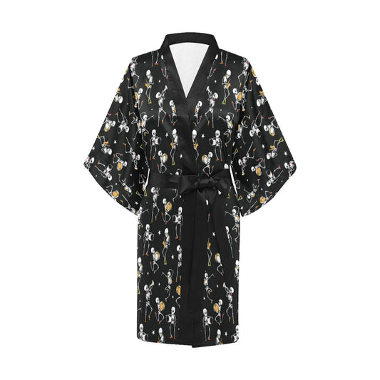 Skeleton Dance Print Women Short Kimono Robe