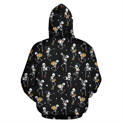 Skeleton Dance Print Zip Up Hoodie