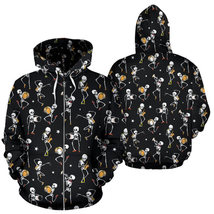 Skeleton Dance Print Zip Up Hoodie