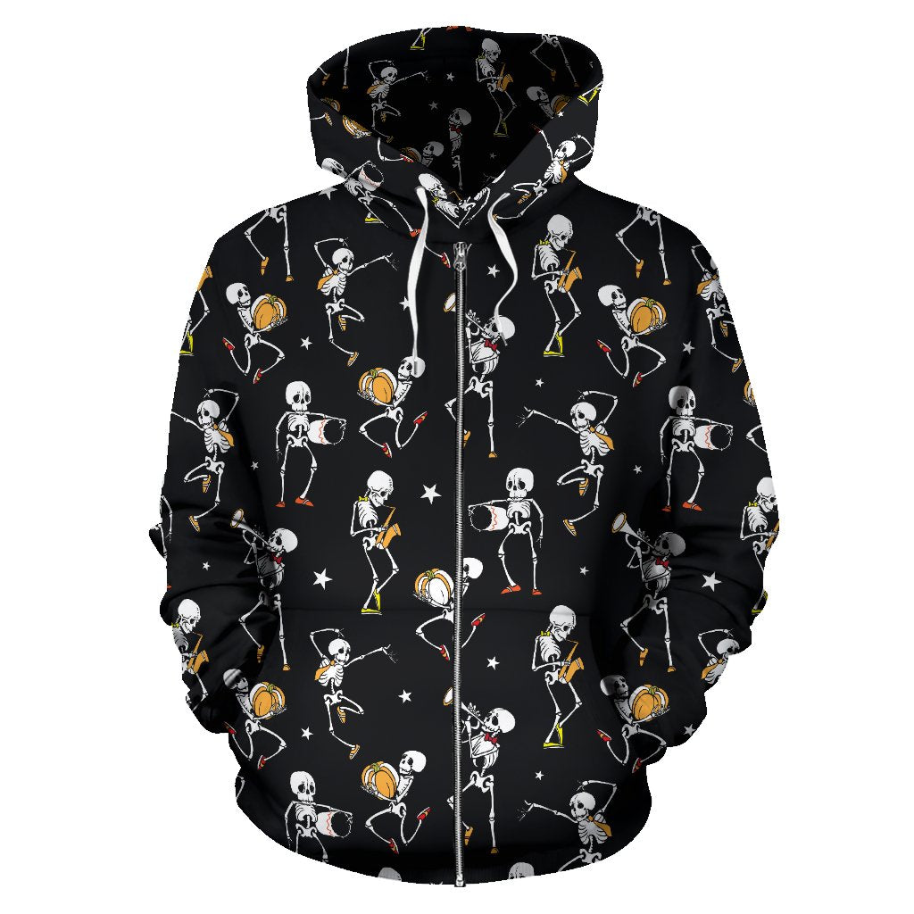 Skeleton Dance Print Zip Up Hoodie