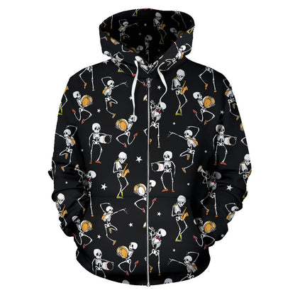 Skeleton Dance Print Zip Up Hoodie