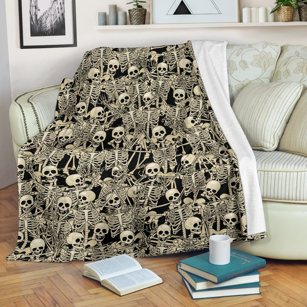 Skeleton Design Print Fleece Blanket