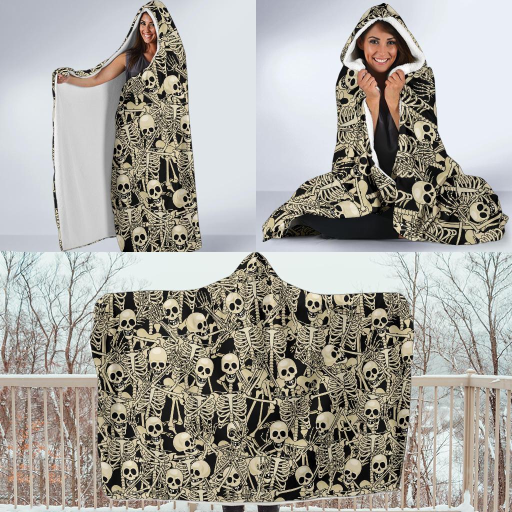 Skeleton Design Print Hooded Blanket-JTAMIGO.COM