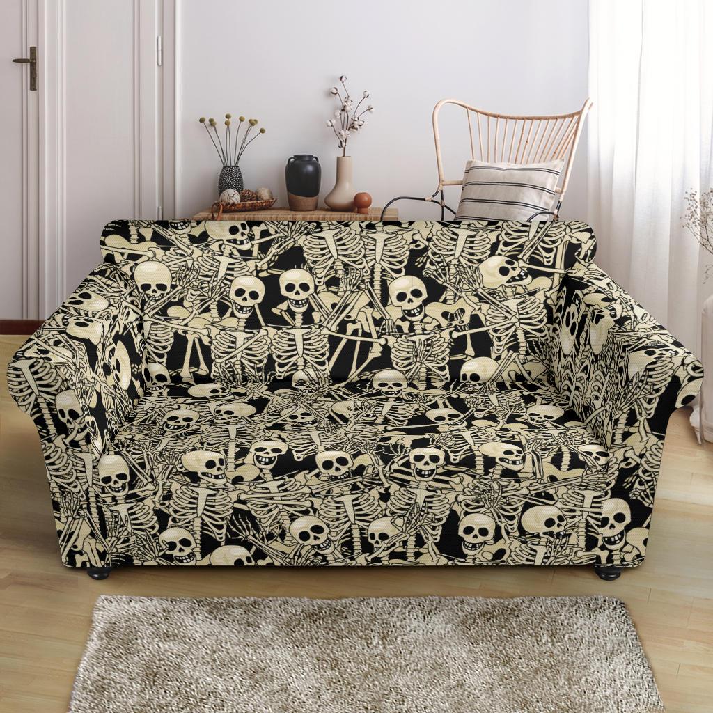 Skeleton Design Print Loveseat Slipcover-JTAMIGO.COM