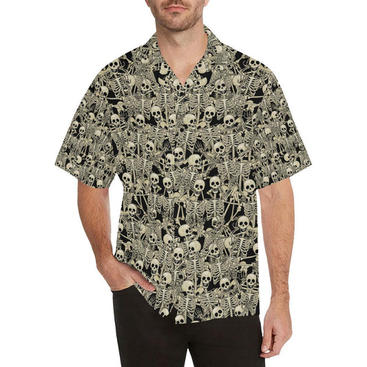 Skeleton Design Print Men Aloha Hawaiian Shirt