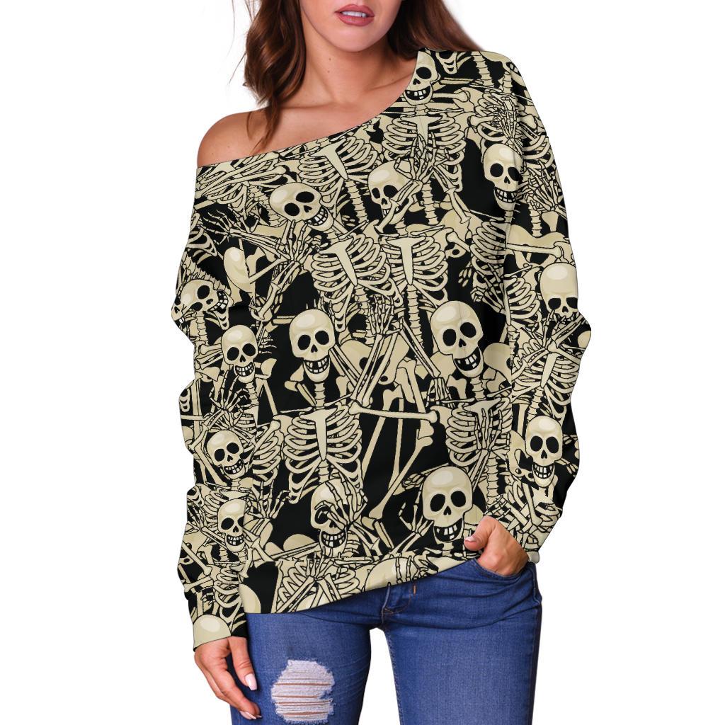Skeleton Design Print Off Shoulder Sweatshirt