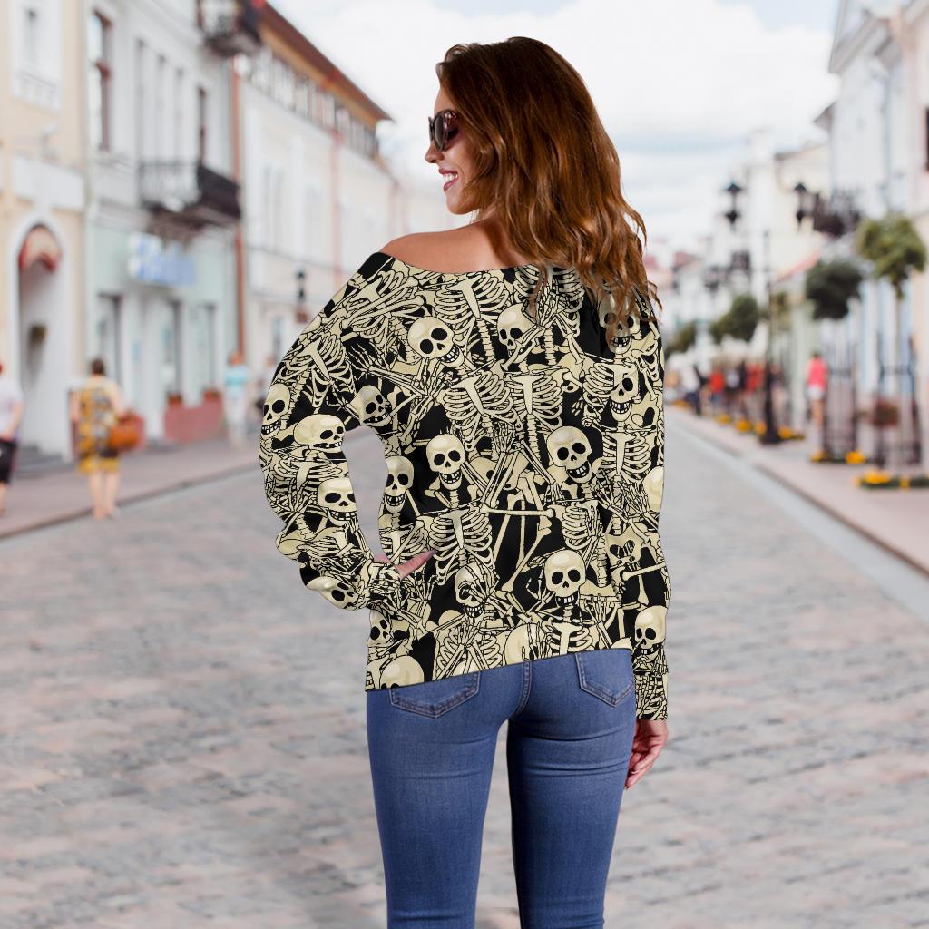 Skeleton Design Print Off Shoulder Sweatshirt