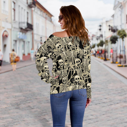Skeleton Design Print Off Shoulder Sweatshirt