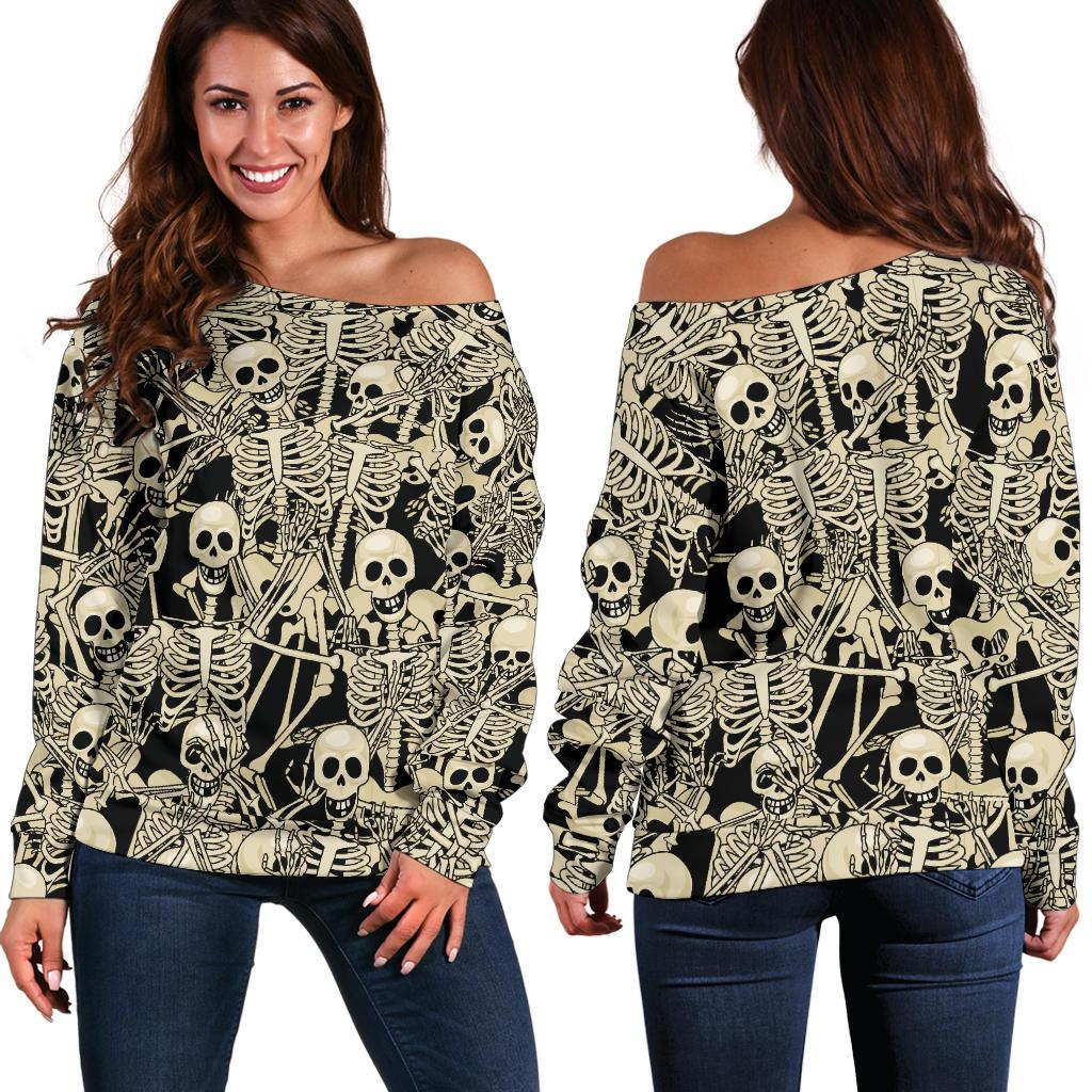 Skeleton Design Print Off Shoulder Sweatshirt