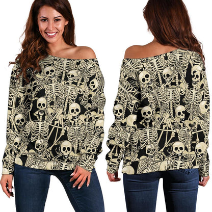 Skeleton Design Print Off Shoulder Sweatshirt