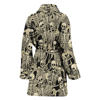Skeleton Design Print Women Bath Robe-JTAMIGO.COM