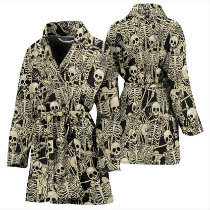 Skeleton Design Print Women Bath Robe-JTAMIGO.COM
