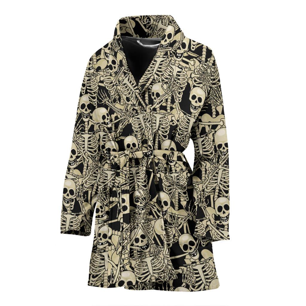 Skeleton Design Print Women Bath Robe-JTAMIGO.COM