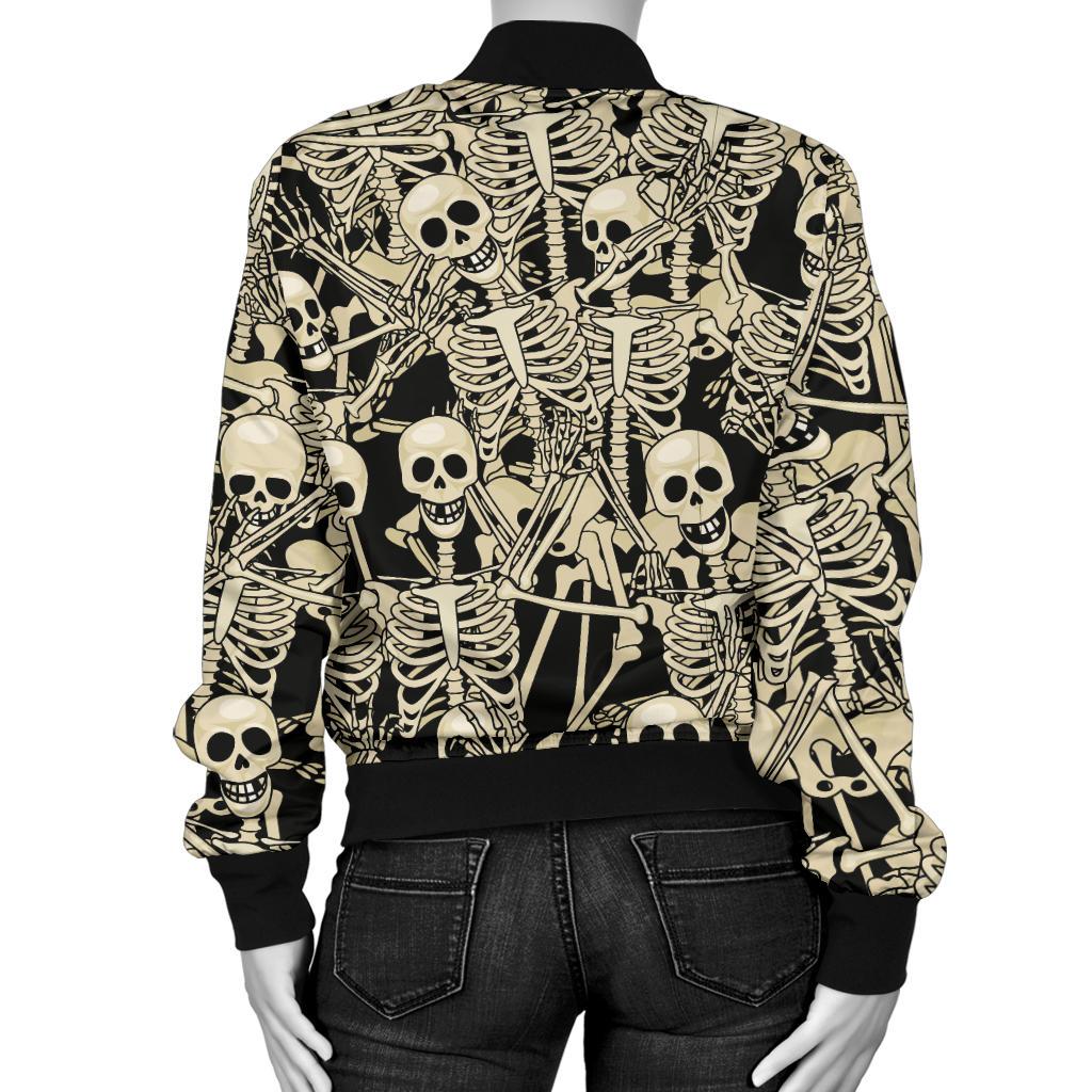 Skeleton Design Print Women Casual Bomber Jacket