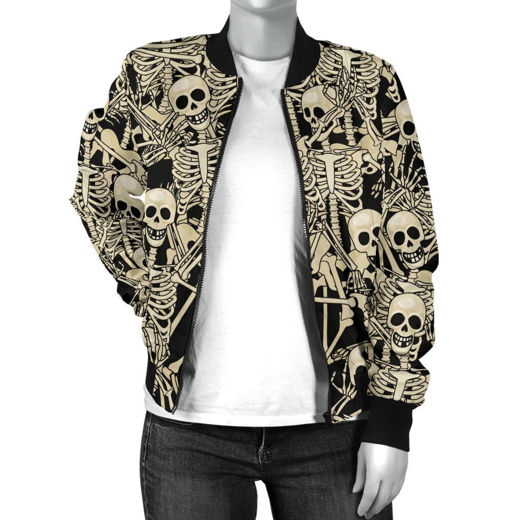 Skeleton Design Print Women Casual Bomber Jacket