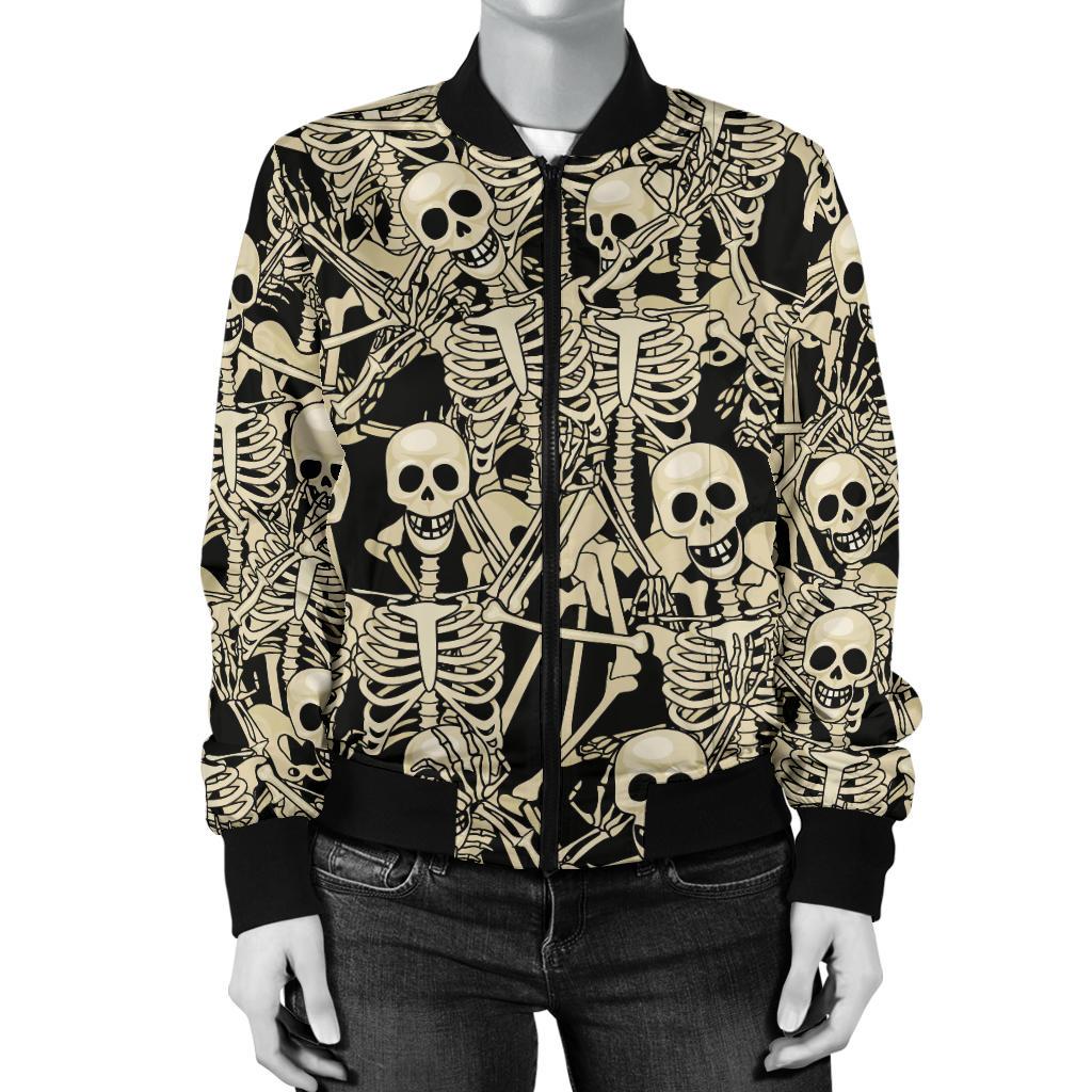 Skeleton Design Print Women Casual Bomber Jacket