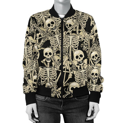 Skeleton Design Print Women Casual Bomber Jacket