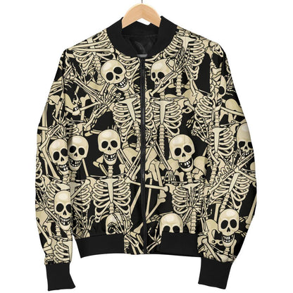 Skeleton Design Print Women Casual Bomber Jacket