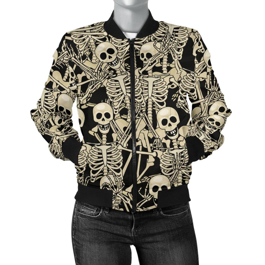 Skeleton Design Print Women Casual Bomber Jacket