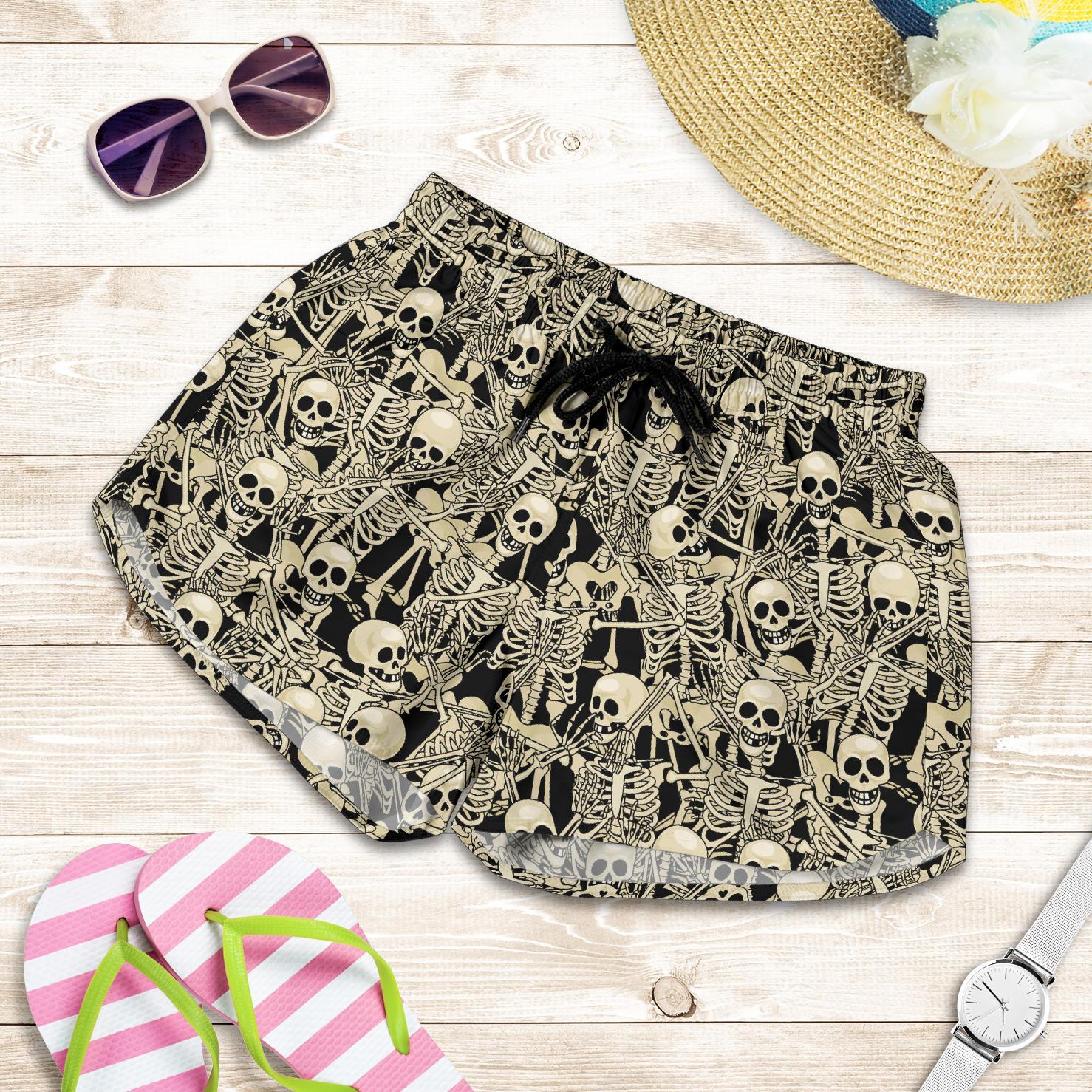 Skeleton Design Print Women Shorts-JTAMIGO.COM