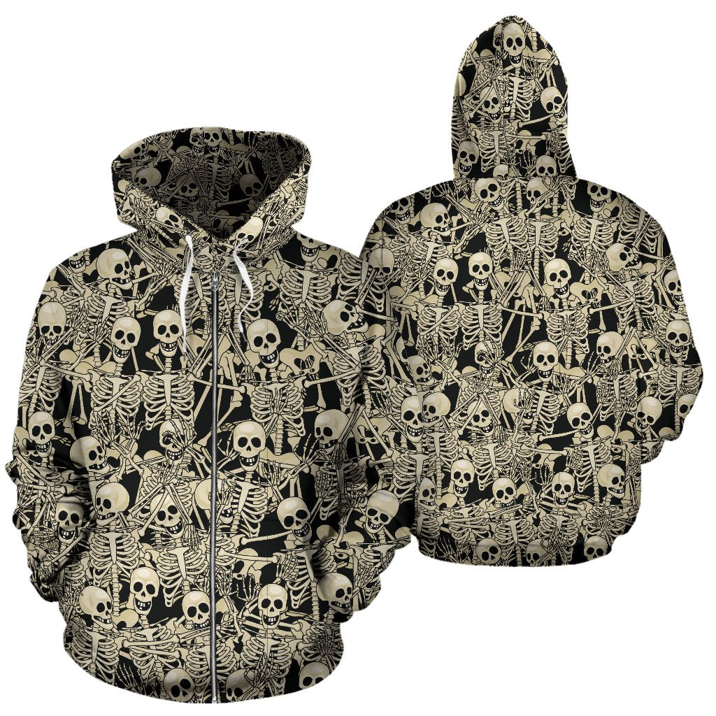 Skeleton Design Print Zip Up Hoodie