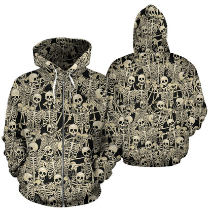 Skeleton Design Print Zip Up Hoodie