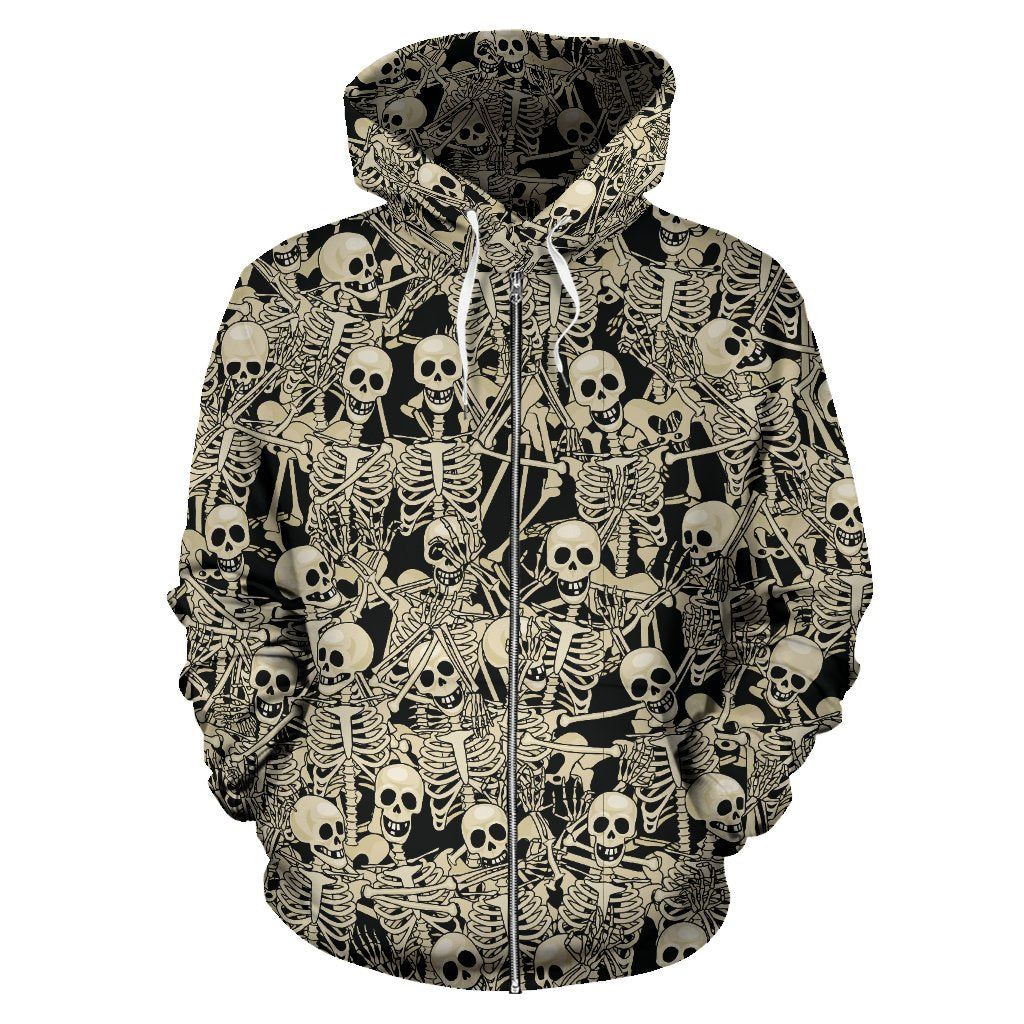 Skeleton Design Print Zip Up Hoodie